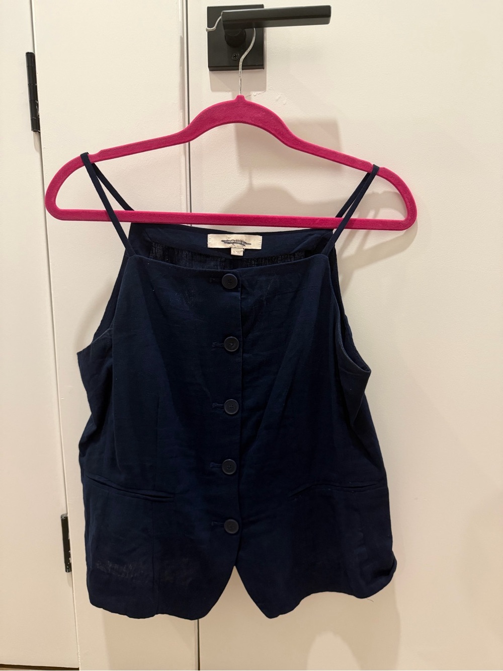 Ann Taylor LOFT Navy Button-Front Linen Tank Top
